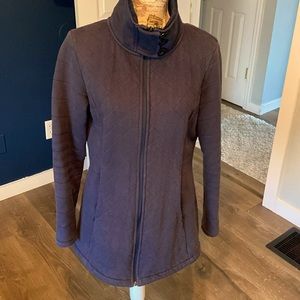 L navy blue lined and cinched back coat
